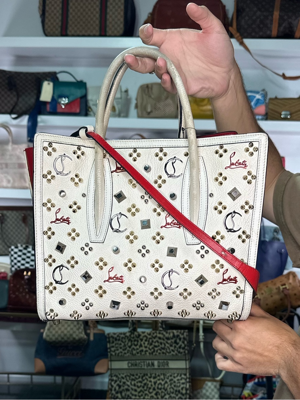Louboutin Sky Studs White 2 Way Tote BY ITSELF